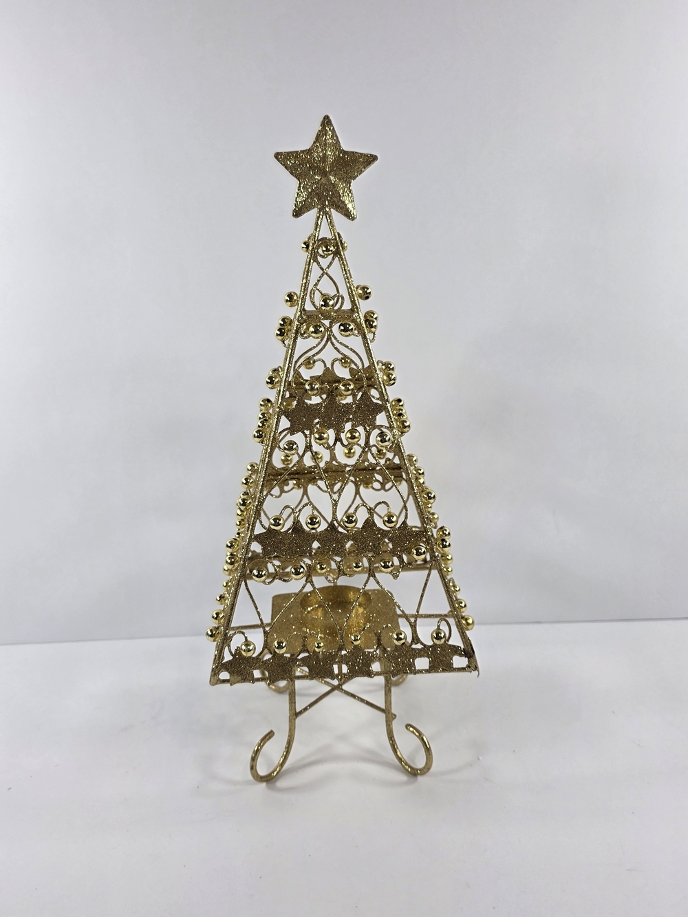 Vintage Gold Metal Christmas Tree Candle Holder